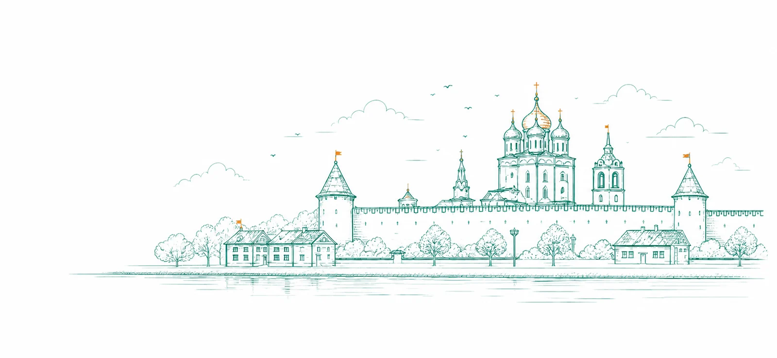 Линейная иллюстрация Псковского кремля